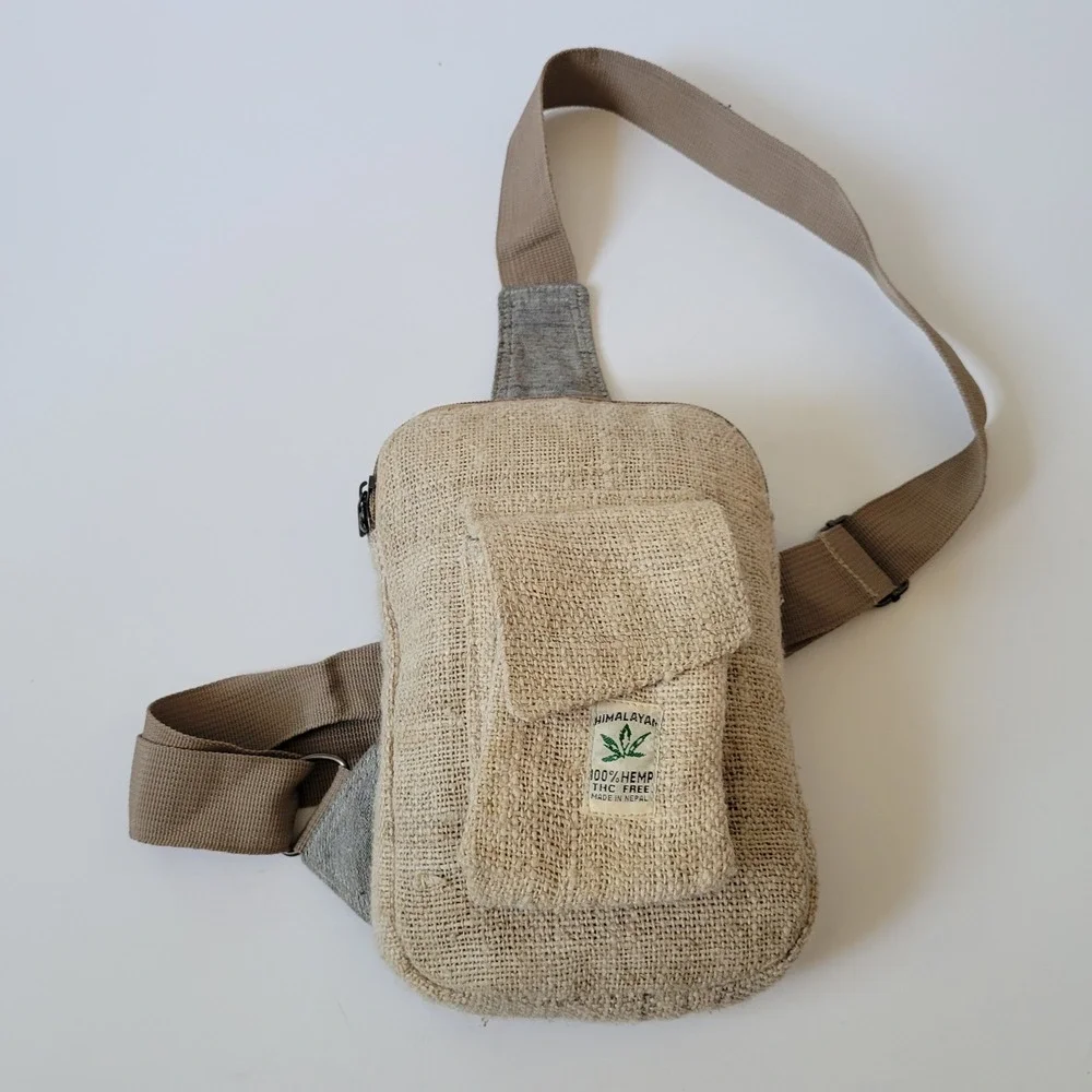 Rising International Woven Hemp Crossbosy Slingbag Earthy Granola Hippie Nature